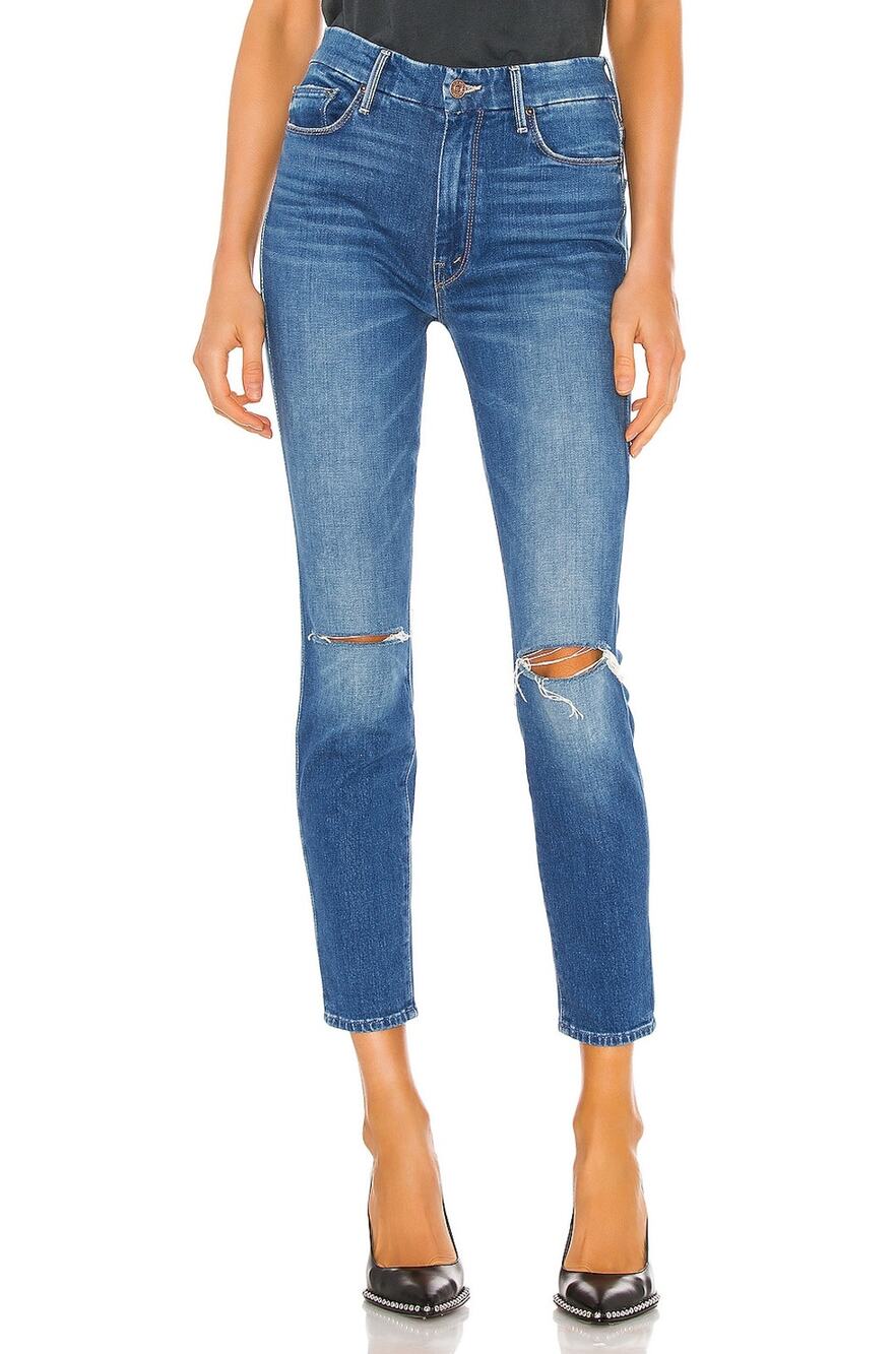 Mother Distressed Blue High Waisted Looker Ankle Denim Jeans Size 25